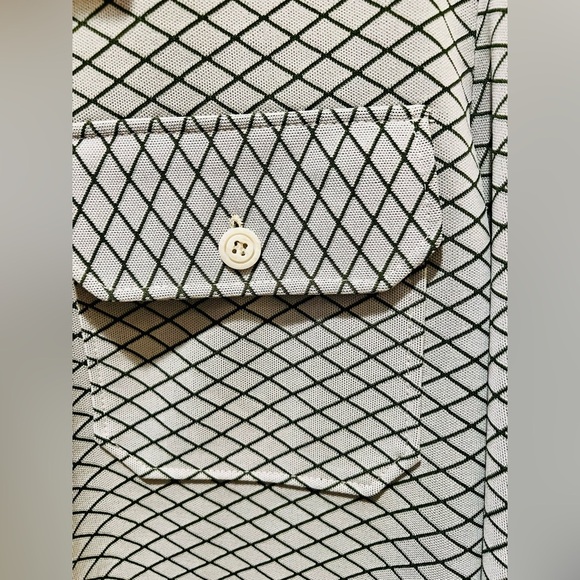 Vintage Men's Dk Green and White Patterned Jacket w/ Buttoned Front Pockets - Picture 15 of 16